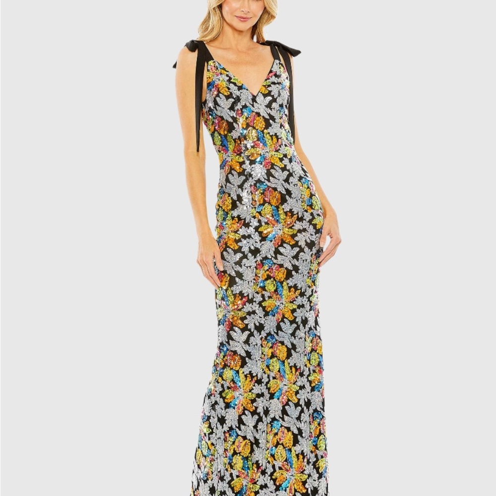 Mac Duggal Multicolor Floral Sequin Prom Dress